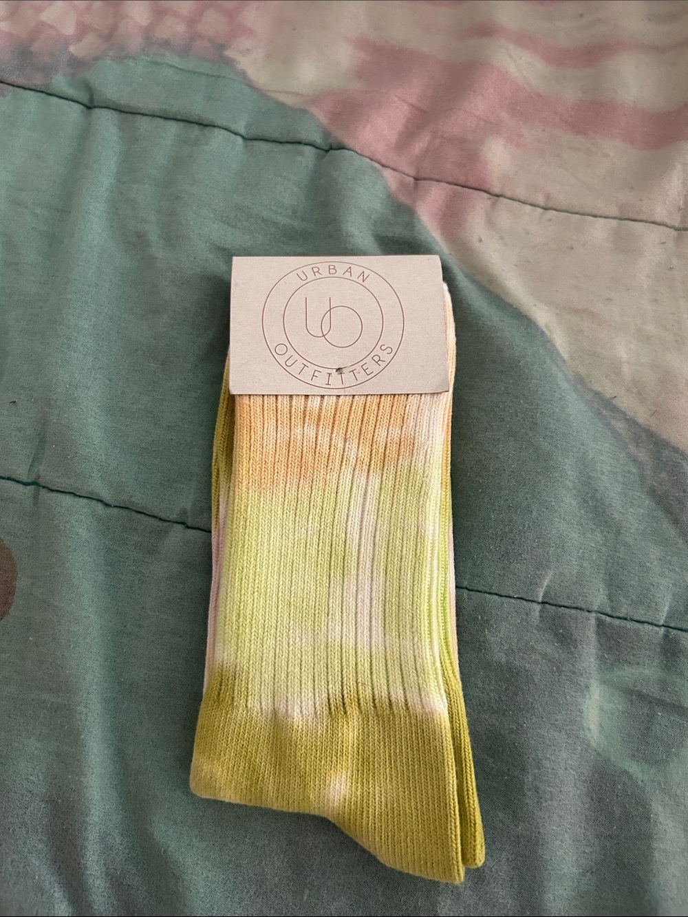 Urban Outfitters Menโs Tie-Dye Crew Socks โ Yellow Green White